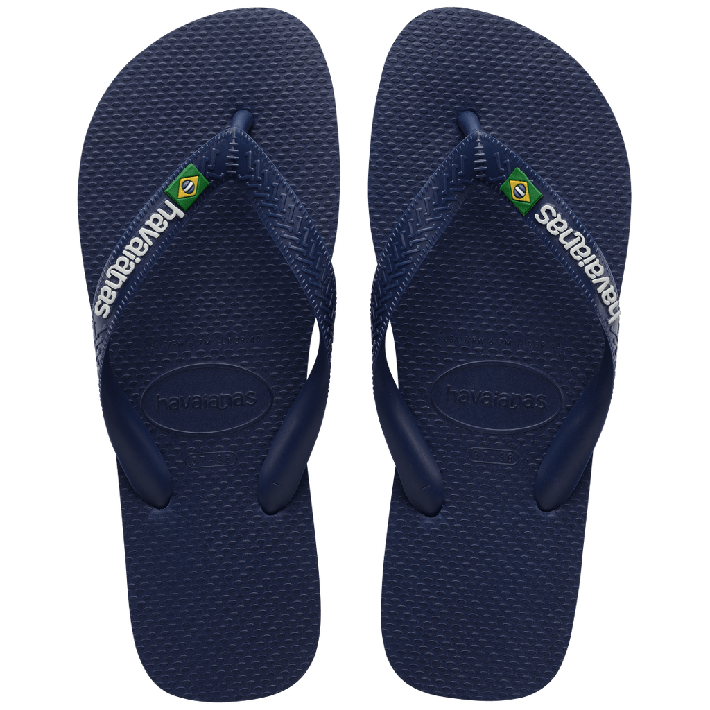 Men's Brazil Logo Flip Flops - Navy Blue