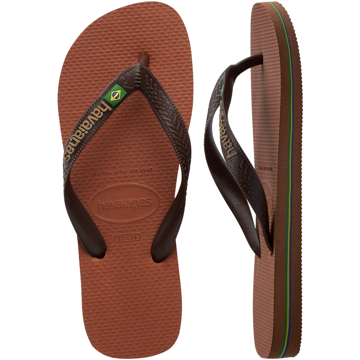 Women's Brazil Logo Flip Flops - RUST/COFFEE